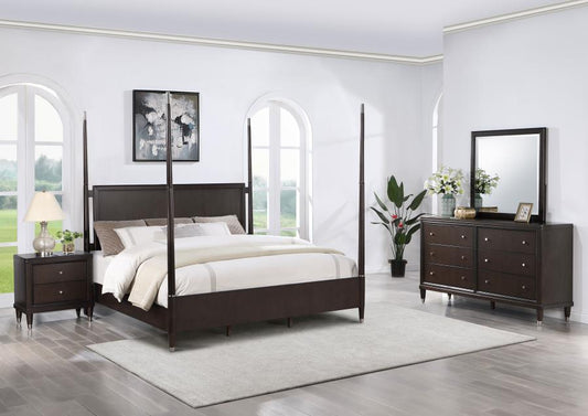 Emberlyn Brown A modern four-poster bedroom set with stately flair and a rich, refined look CO-223061