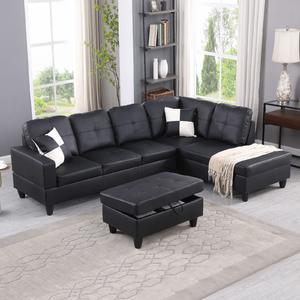 Black Faux Leather 3-Piece Couch Living Room Sofa Set BE-F091