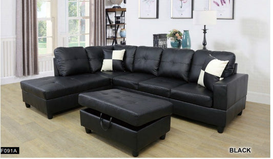 Black Faux Leather 3-Piece Couch Living Room Sofa Set BE-F091