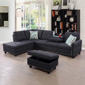 Black Grey Linen 3-Piece Sofa Living Room Sofa Set BE-F09911