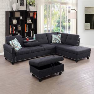 Black Grey Linen 3-Piece Sofa Living Room Sofa Set BE-F09911