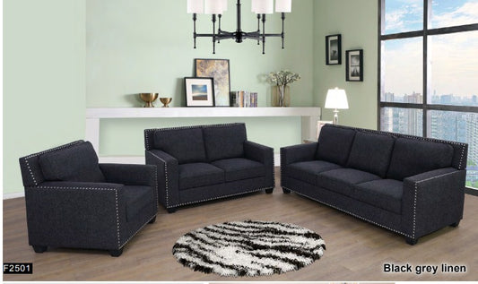 Black Linen 3-Piece Living Room Sofa Set BE-F2501