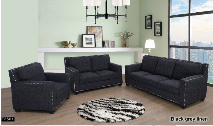 Black Linen 3-Piece Living Room Sofa Set BE-F2501