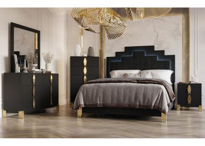 Contemporary Style Bedroom Set In A Black Finish With Golden Handles And Legs NW-B345