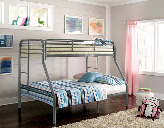 TWIN OVER FULL METAL TUBULAR BUNK BED IN GREY FINISH. NW-S490