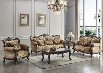 LIVING ROOM IN A TWO TONE FABRIC APPLICATION OF TAN BROWN AND GOLD NW-U18