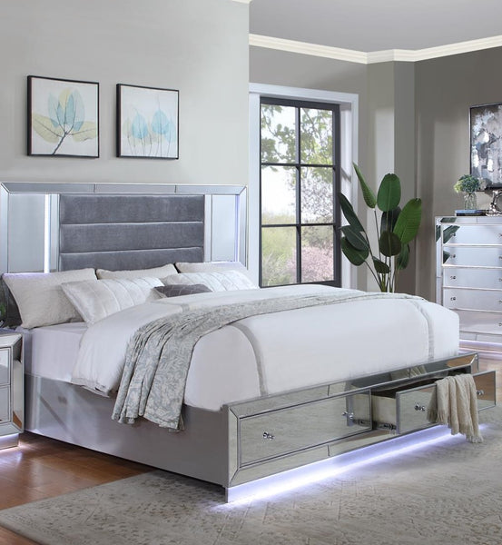 Olivia Collection Platino Silver Finish LED Bed Room Set UF-B028