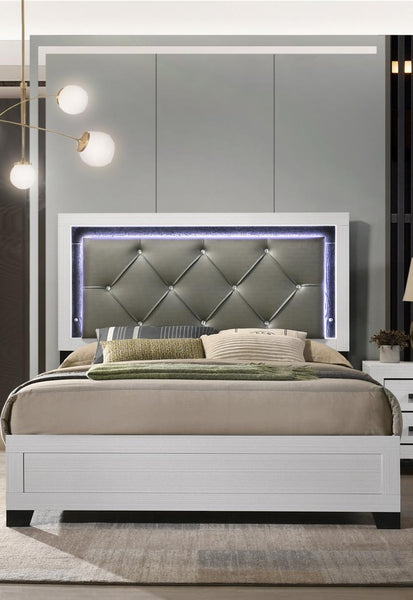 LED Backlit Headboard White Finish UF-B378