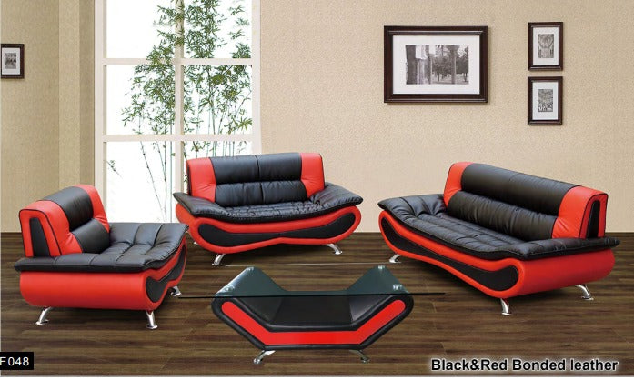 Euro Style BE-F048 3-piece Black & Red Bonded Leather