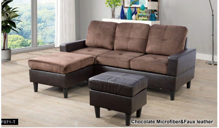 Brown Chocolate Faux Leather & PVC 3-Piece Sofa Living Room Sofa Set F071-T