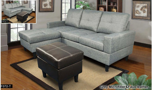 Brown Grey Faux Leather & PVC 3-Piece Sofa Living Room Sofa Set BE-F072-T