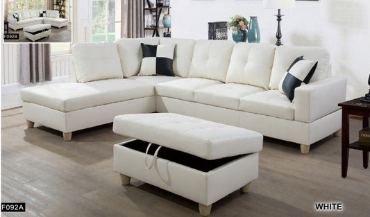 White Faux Leather 3-Piece Couch Living Room Sofa Set BE-F092