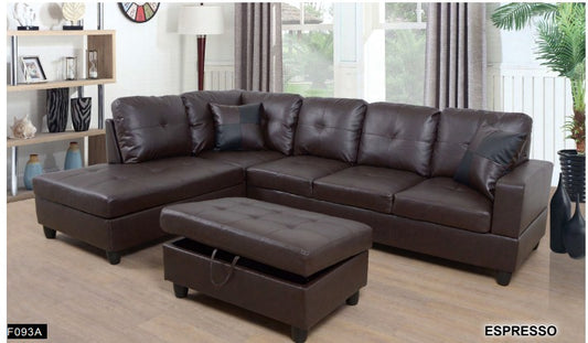 Brown Faux Leather 3-Piece Couch Living Room Sofa Se