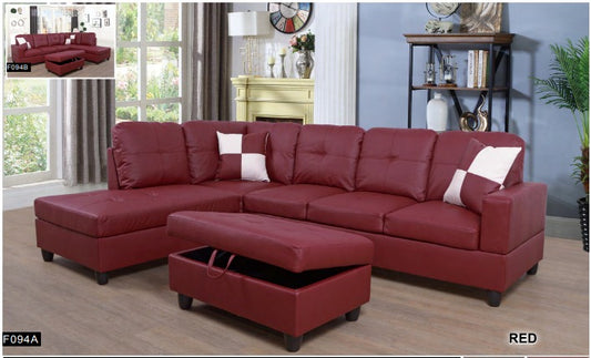 Transitional Style  2 piece Sectional+Ottoman in Red color in Faux Leather GF-F094A