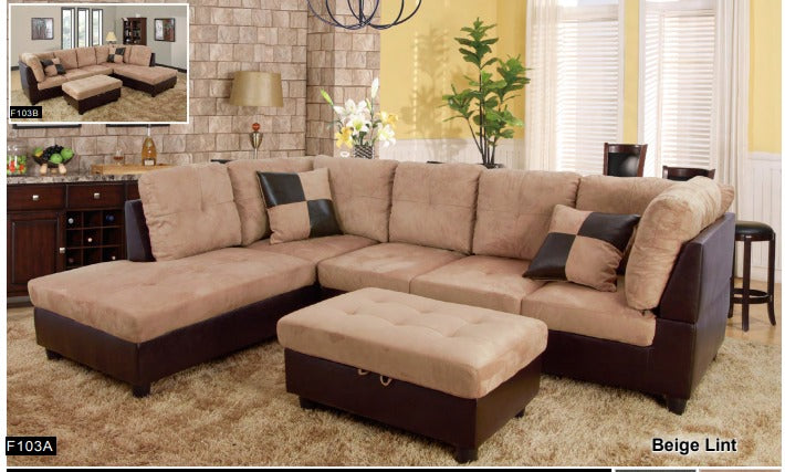 Cream Color Flannel And PVC 3-Piece Couch Living Room Sofa Sectional Set BE-F103