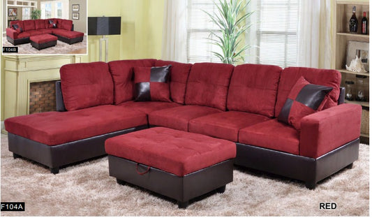 Transitional Style  2 piece Sectional+Ottoman in Red color in Microfiber and Faux Leather BE-F104