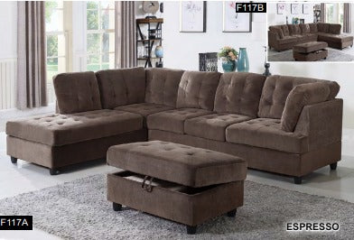 BE-F117 Transitional Style  2 piece Sectional+Ottoman in Espresso color in Microfiber