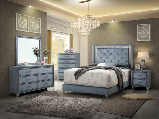 GLAMOUR STYLED BEDROOM IN A SILVER FABRIC NW-B218