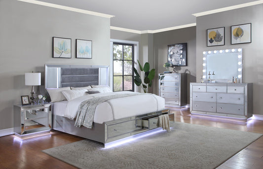 Olivia Collection Platino Silver Finish LED Bed Room Set UF-B028